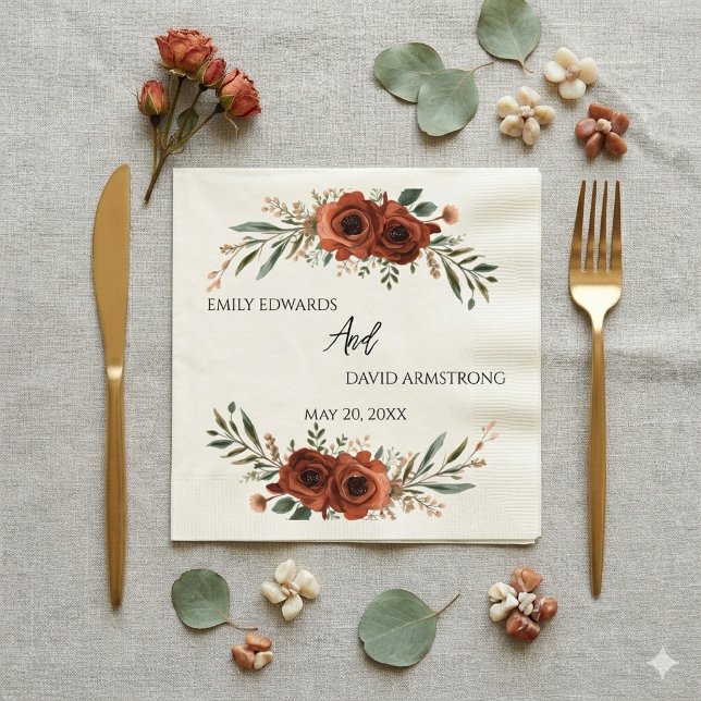 Düster-terrakotta-blumige Boho-Hochzeitsservietten Serviette (Von Creator hochgeladen)