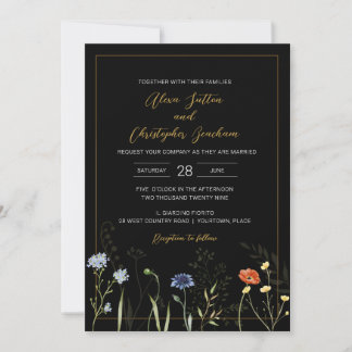 Düster-wilde Blumen Boho Botanische Hochzeit Einladung