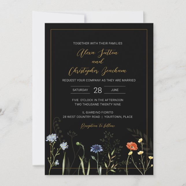 Düster-wilde Blumen Boho Botanische Hochzeit Einladung (Vorderseite)