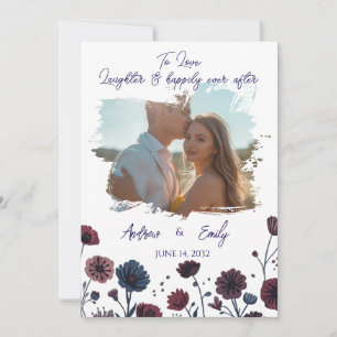 Düstere Burgund & Blaue Florale Hochzeitseinladung Einladung