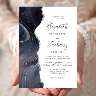 Düstere Dark Agate Silber Glitter Hochzeit Einladung