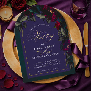 Düstere Dunkelrote Türkis Florale Hochzeitsbogen Einladung