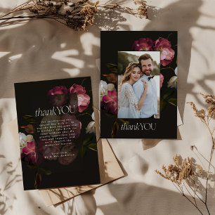 Düstere dunkle florale Hochzeit Schwarz Burgund Ch Dankeskarte