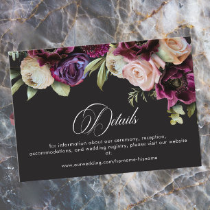 Düstere dunkle florale schwarze Burgunder romantis Begleitkarte