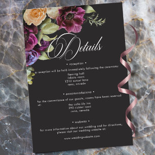 Düstere dunkle florale schwarze Burgunder romantis Begleitkarte