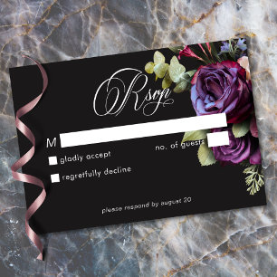 Düstere dunkle florale schwarze Burgunder romantis RSVP Karte