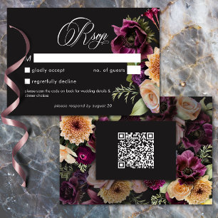 Düstere dunkle florale schwarze Burgunder-Romanze- RSVP Karte