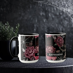 Düstere gotische florale schwarze Brautparty Tasse