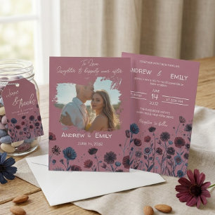 Düstere lila und blaue Blumenhochzeits-Einladung Einladung