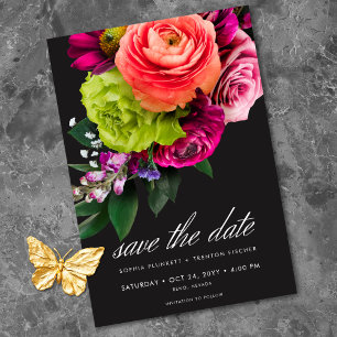 Düstere Luxus-Blumen-Hochzeit in lebendigem Rosa u Save The Date