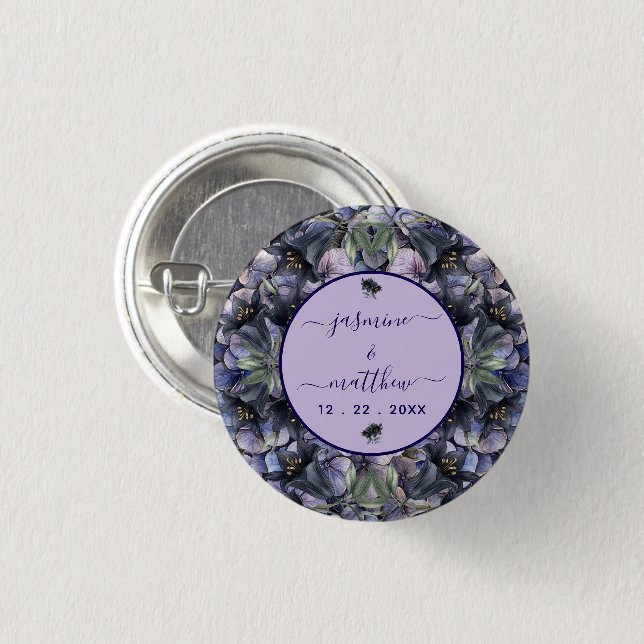 Düstere schwarze Blumen Hochzeit klassischer Paarn Button (Vorne & Hinten)