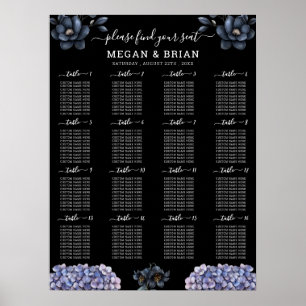 Düstere schwarze Blumen Hochzeits-Sitzordnung Poster
