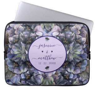 Düstere schwarze Blumen-Klassiker-Paar-Namen-Hochz Laptopschutzhülle