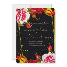 Düstere schwarze Blumen- und Gold-Hochzeitseinladu
