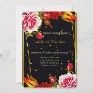 Düstere schwarze Blumen- und Gold-Hochzeitseinladu Einladung