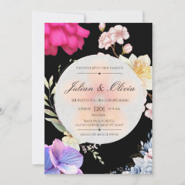 Düstere schwarze Floral-Hochzeitseinladungssuite Einladung
