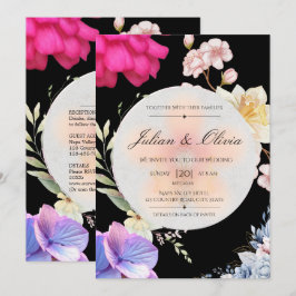 Düstere schwarze Floral-Hochzeitseinladungssuite Einladung