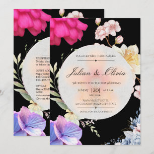 Düstere schwarze Floral-Hochzeitseinladungssuite Einladung