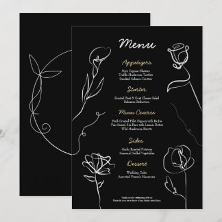 Düstere, schwarze, handgezeichnete Blumen-Eleganz- Menükarte