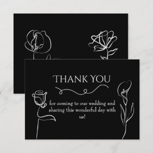 Düstere schwarze handgezeichnete florale elegante  dankeskarte
