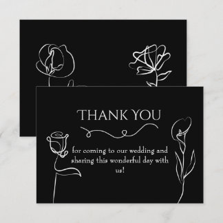 Düstere schwarze handgezeichnete florale elegante dankeskarte