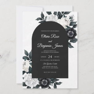 Düstere schwarze Petal-Hochzeit Einladung