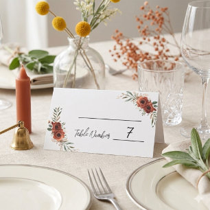 Düstere Terrakotta-Blumen-Boho-Hochzeitsplatzkarte Platzkarte