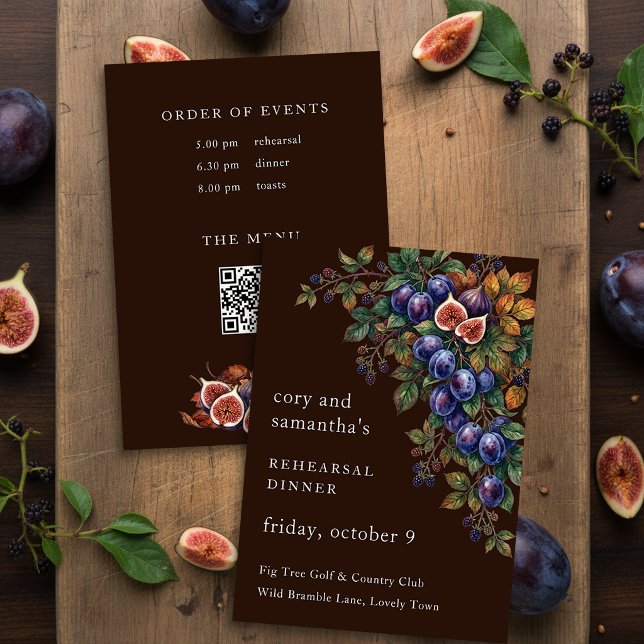 Düstere Weinlese-Pflaume-Feigen-Probe-Dinner Einladung (Fall Rehearsal Dinner invitation by Darling & May with harvest of plums figs and bramble berries)