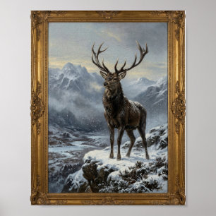 Düsterer schottischer Hochlandhirsch Schnee I Poster