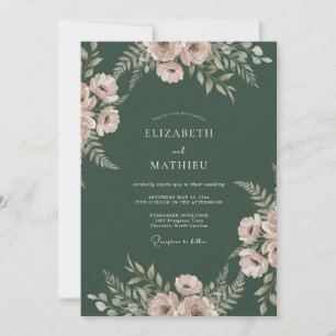 Düsterer Smaragd-Ranunculus-Eukalyptus-Hochzeit Einladung