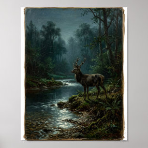 Düsterer Waldhirsch Mondlichtwald II Poster