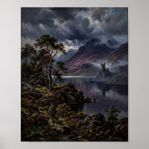 Düsterer Wasserfall am Loch in den schottischen Hi Poster