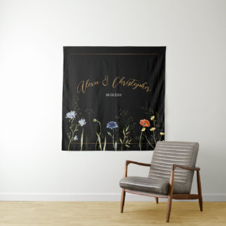 Düsterer Wildblumen-Boho-Botanischer Hochzeit Wandteppich
