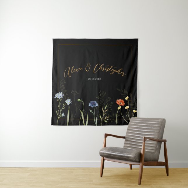 Düsterer Wildblumen-Boho-Botanischer Hochzeit Wandteppich (Beispiel)