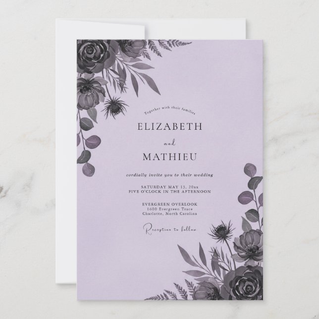 Düsteres Amethyst-Blatt-Hochzeit Einladung (Vorderseite)