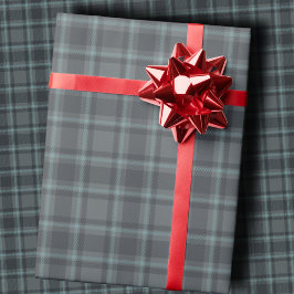 Düsteres Dunkelgrau und Teal-Tartan-Karo Geschenkpapier