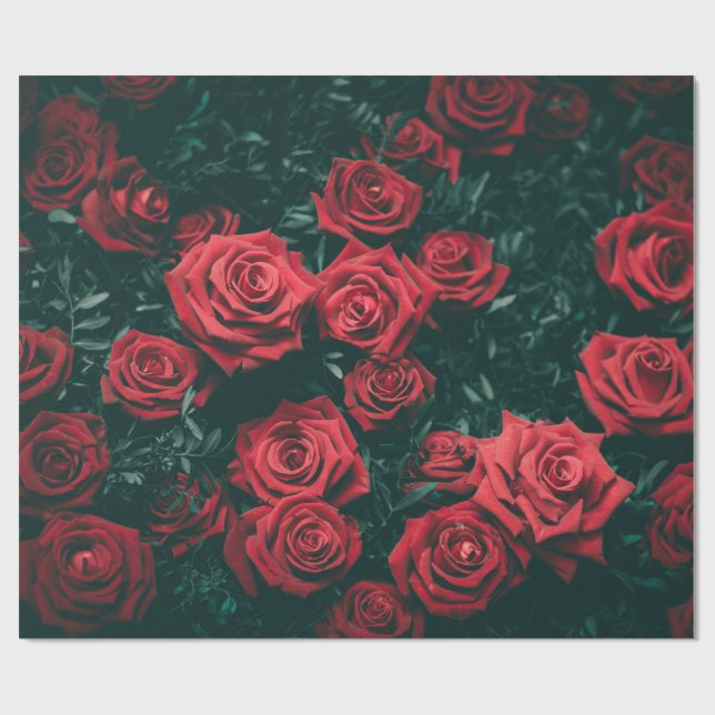Düsteres dunkelrotes Rosen-Blumenmuster-Hintergrun Geschenkpapier (Flach)