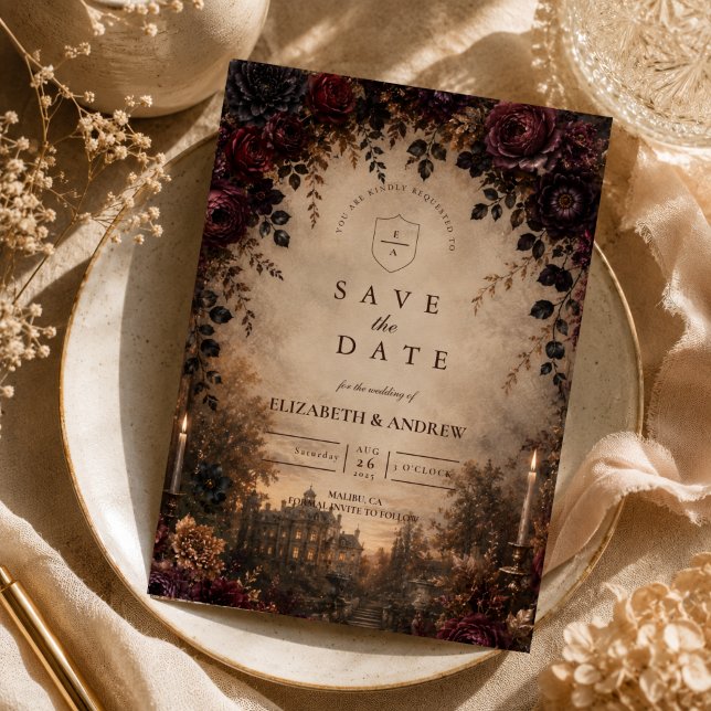 Düsteres dunkles Herbsthochzeitsthema Save The Date (Von Creator hochgeladen)