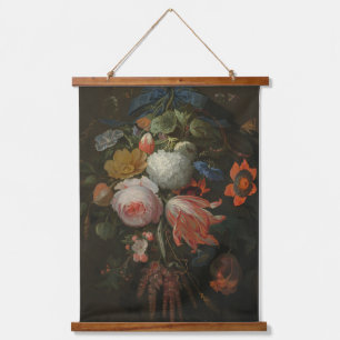 Düsteres, florales, vintage Kunsthandwerk Wandteppich Mit Holzrahmen
