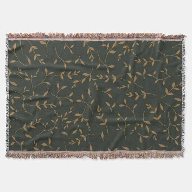 Düsteres Goldblatt Waldgrün-Muster Decke (Vorderseite)