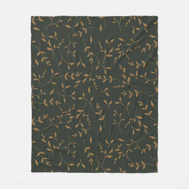 Düsteres Goldblatt Waldgrün-Muster Fleecedecke (Vorderseite)