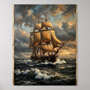 Düsteres Küsten-Hohes Schiff Sturmwellen II Poster