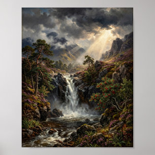 Düsteres schottisches Hochland Wasserfall II Poster