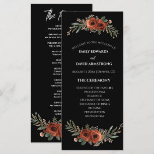 Düsteres Terrakotta-Blumen-Boho-Hochzeitsprogramm
