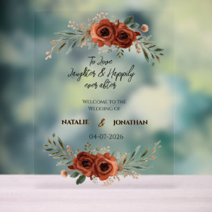 Düsteres Terrakotta-Boho-Floral-Hochzeits-Willkomm Acrylschild