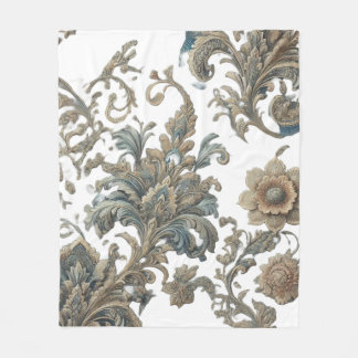 Düstes blaues florales Brokatmuster Fleecedecke
