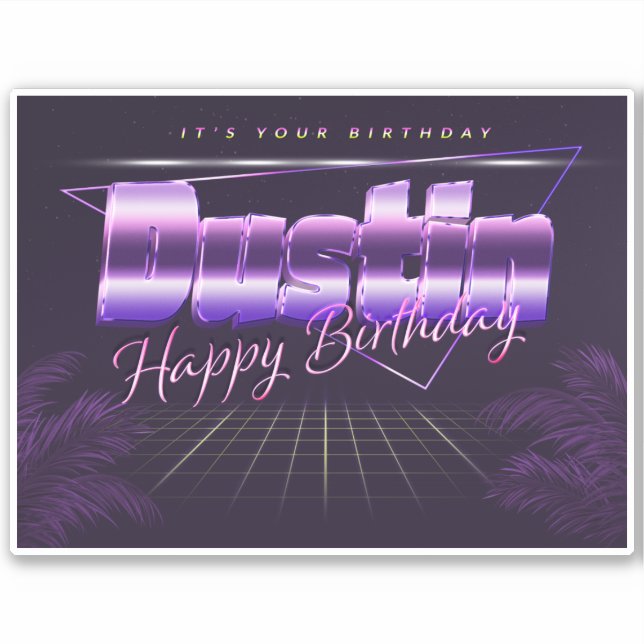 Dustin Name Vorname lila retro Sticker Geburtstag (Vorderseite)