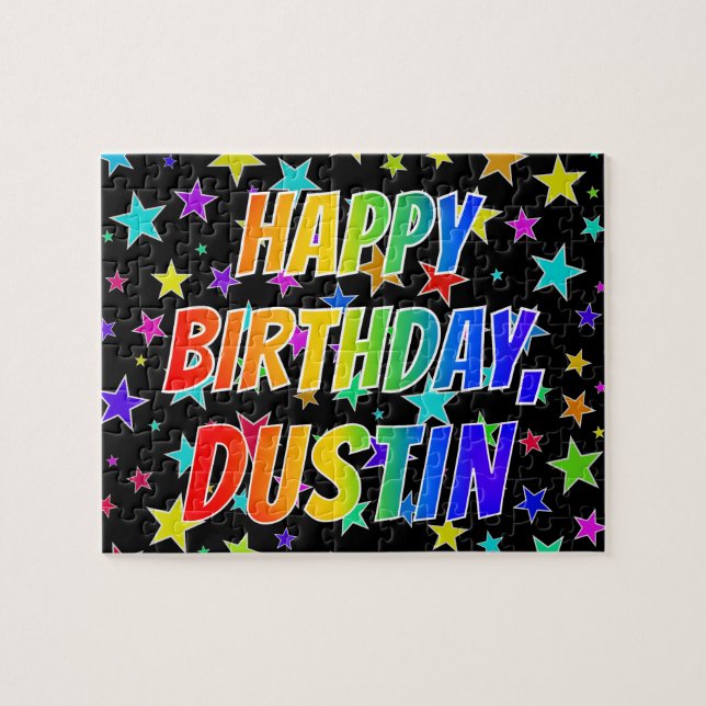 "DUSTIN" Vorname, Spaß "GLÜCKLICHER GEBURTSTAG" Puzzle (Horizontal)