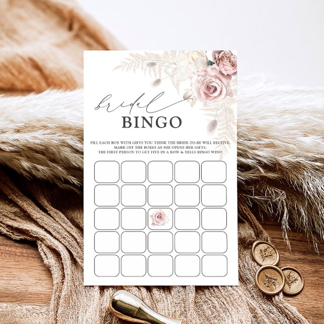 Dusto Rose Blush Floral Brautparty Bingo Game (Von Creator hochgeladen)