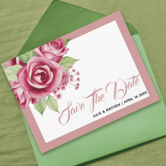 Dustrosa Aquarellfarben Rose Blume Save the Date Postkarte (Von Creator hochgeladen)